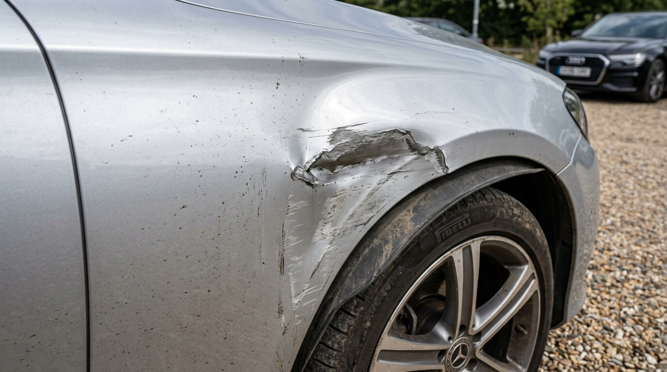 Dented Scratched Car Fender